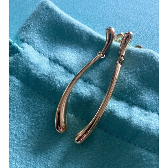 Tiffany & Co. 18k Yellow Gold Elsa Peretti Elongated Teardrop Dangle Earrings - Picture 1 of 12